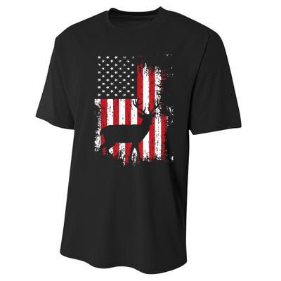 American Flag Deer Hunting Distressed Usa Performance Sprint T-Shirt