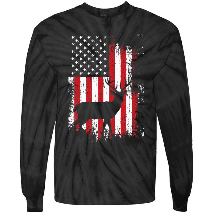 American Flag Deer Hunting Distressed Usa Tie-Dye Long Sleeve Shirt