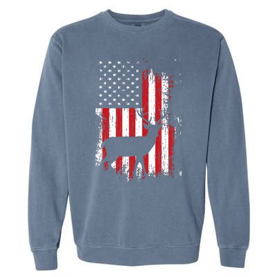 American Flag Deer Hunting Distressed Usa Garment-Dyed Sweatshirt