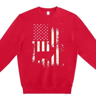 American Flag Deer Hunting Distressed Usa Premium Crewneck Sweatshirt