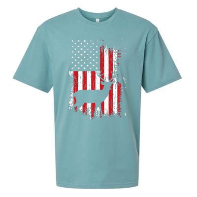 American Flag Deer Hunting Distressed Usa Sueded Cloud Jersey T-Shirt