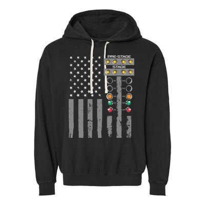 American Flag Drag Racing Strip Tree Light For Dragster Garment-Dyed Fleece Hoodie