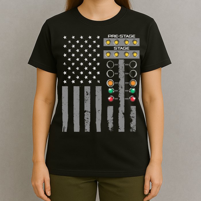 American Flag Drag Racing Strip Tree Light For Dragster T-Shirt