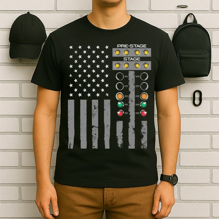 American Flag Drag Racing Strip Tree Light For Dragster T-Shirt