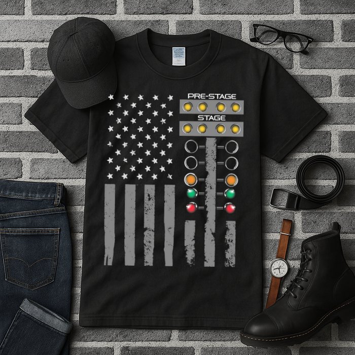 American Flag Drag Racing Strip Tree Light For Dragster Tall T-Shirt