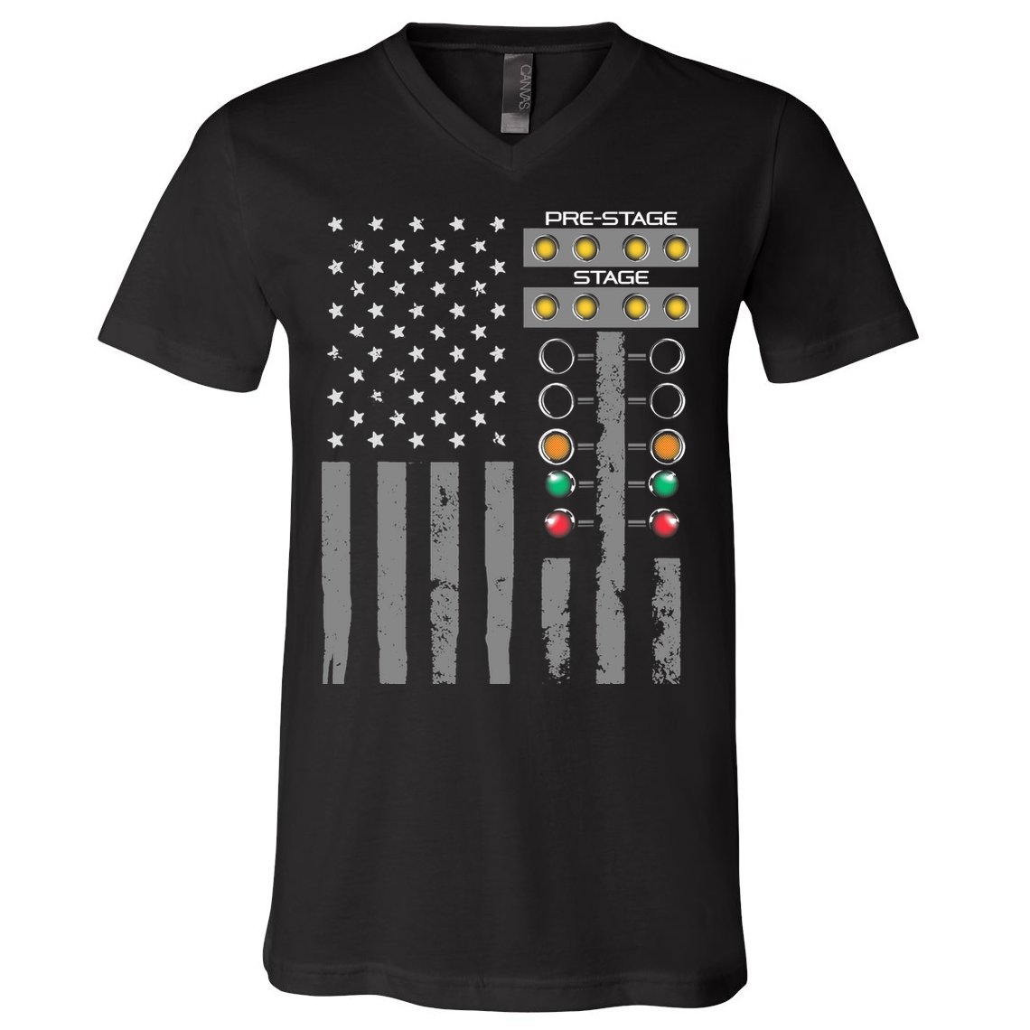 American Flag Drag Racing Strip Tree Light For Dragster V-Neck T-Shirt