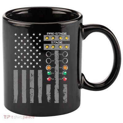 American Flag Drag Racing Strip Tree Light For Dragster 11oz C Handle Ceramic Mug