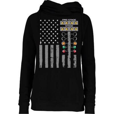 American Flag Drag Racing Strip Tree Light For Dragster Womens Funnel Neck Pullover Hood