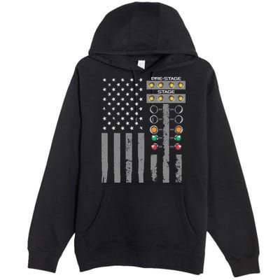 American Flag Drag Racing Strip Tree Light For Dragster Premium Pullover Hoodie