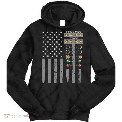 American Flag Drag Racing Strip Tree Light For Dragster Tie Dye Hoodie