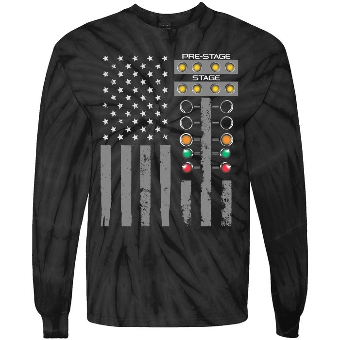 American Flag Drag Racing Strip Tree Light For Dragster Tie-Dye Long Sleeve Shirt