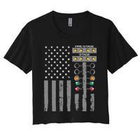 American Flag Drag Racing Strip Tree Light For Dragster Women's Crop Top Tee