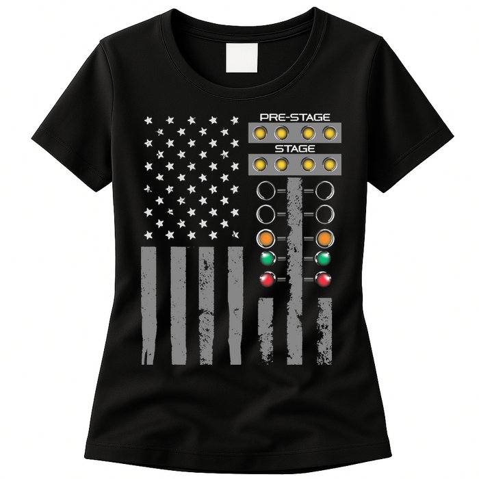 American Flag Drag Racing Strip Tree Light For Dragster Womens T-Shirt