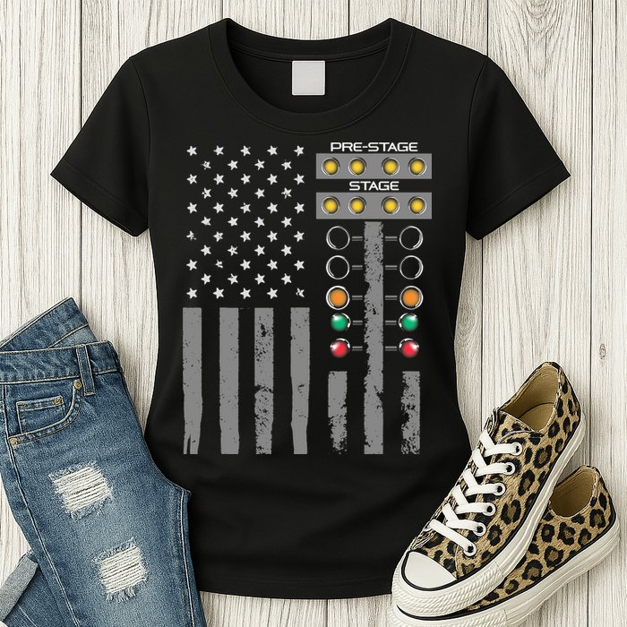 American Flag Drag Racing Strip Tree Light For Dragster Womens T-Shirt