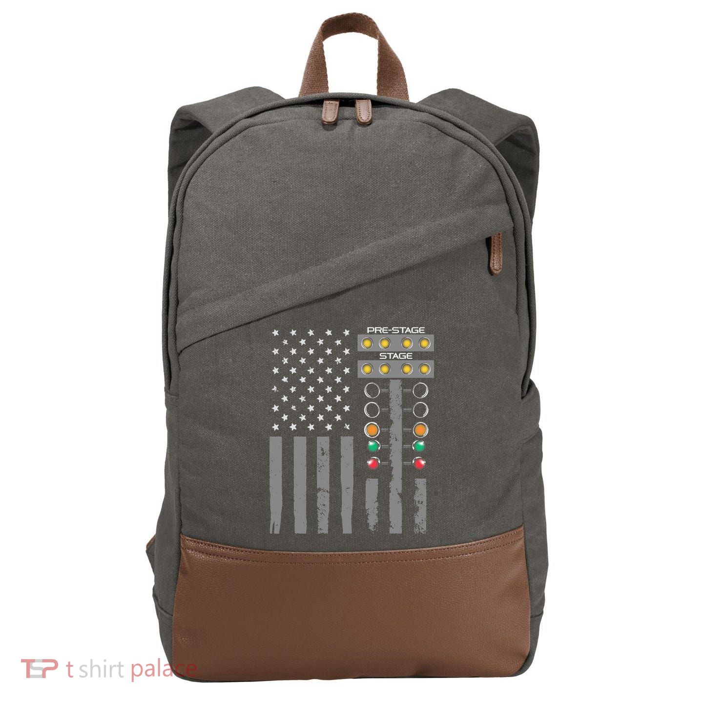 American Flag Drag Racing Strip Tree Light For Dragster Cotton Canvas Backpack