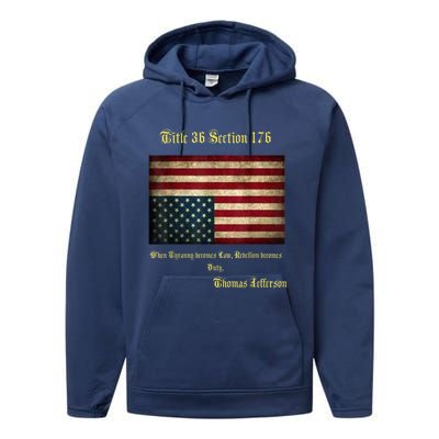 American Flag Distress Upside Down Thomas Jefferson Patriot Performance Fleece Hoodie