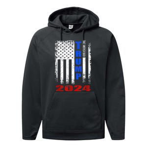 American Flag Design Trump 2024 Performance Fleece Hoodie