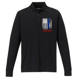 American Flag Design Trump 2024 Performance Long Sleeve Polo