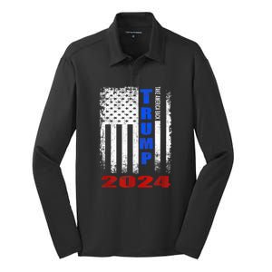 American Flag Design Trump 2024 Silk Touch Performance Long Sleeve Polo