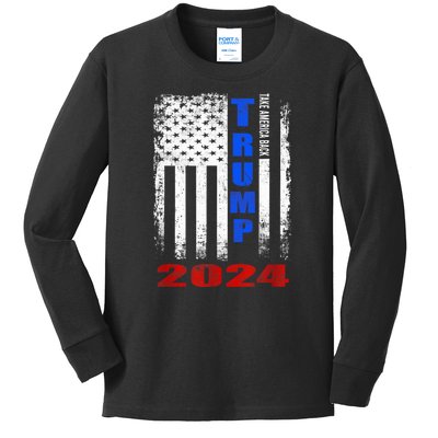 American Flag Design Trump 2024 Kids Long Sleeve Shirt