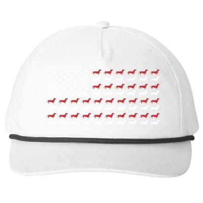 American Flag Dachshund Patriotic Dachshund Doxie Lover Gift Snapback Five-Panel Rope Hat