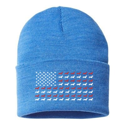 American Flag Dachshund Patriotic Dachshund Doxie Lover Gift Sustainable Knit Beanie