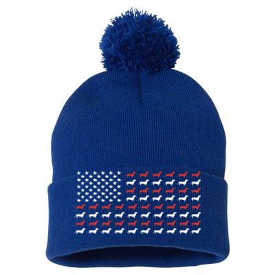 American Flag Dachshund Patriotic Dachshund Doxie Lover Gift Pom Pom 12in Knit Beanie