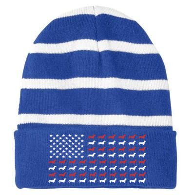 American Flag Dachshund Patriotic Dachshund Doxie Lover Gift Striped Beanie with Solid Band