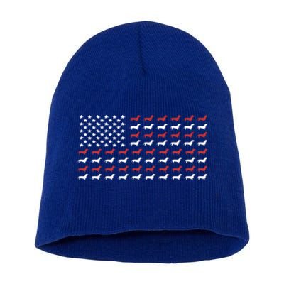 American Flag Dachshund Patriotic Dachshund Doxie Lover Gift Short Acrylic Beanie