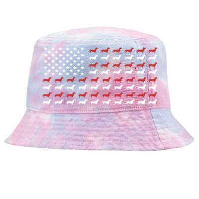 American Flag Dachshund Patriotic Dachshund Doxie Lover Gift Tie-Dyed Bucket Hat