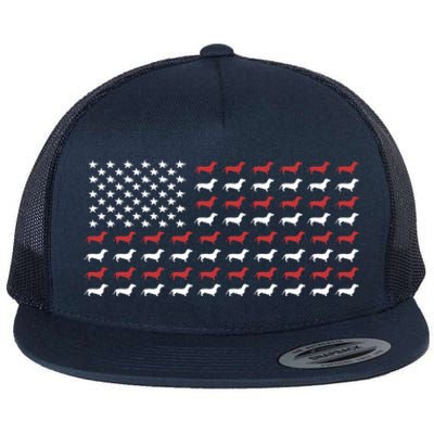 American Flag Dachshund Patriotic Dachshund Doxie Lover Gift Flat Bill Trucker Hat