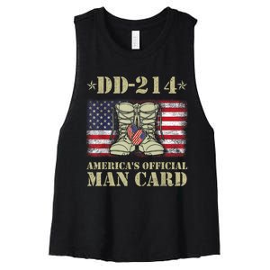 American Flag Dd214 Americas Man Card Veteran Day Served Gift Women's Racerback Cropped Tank