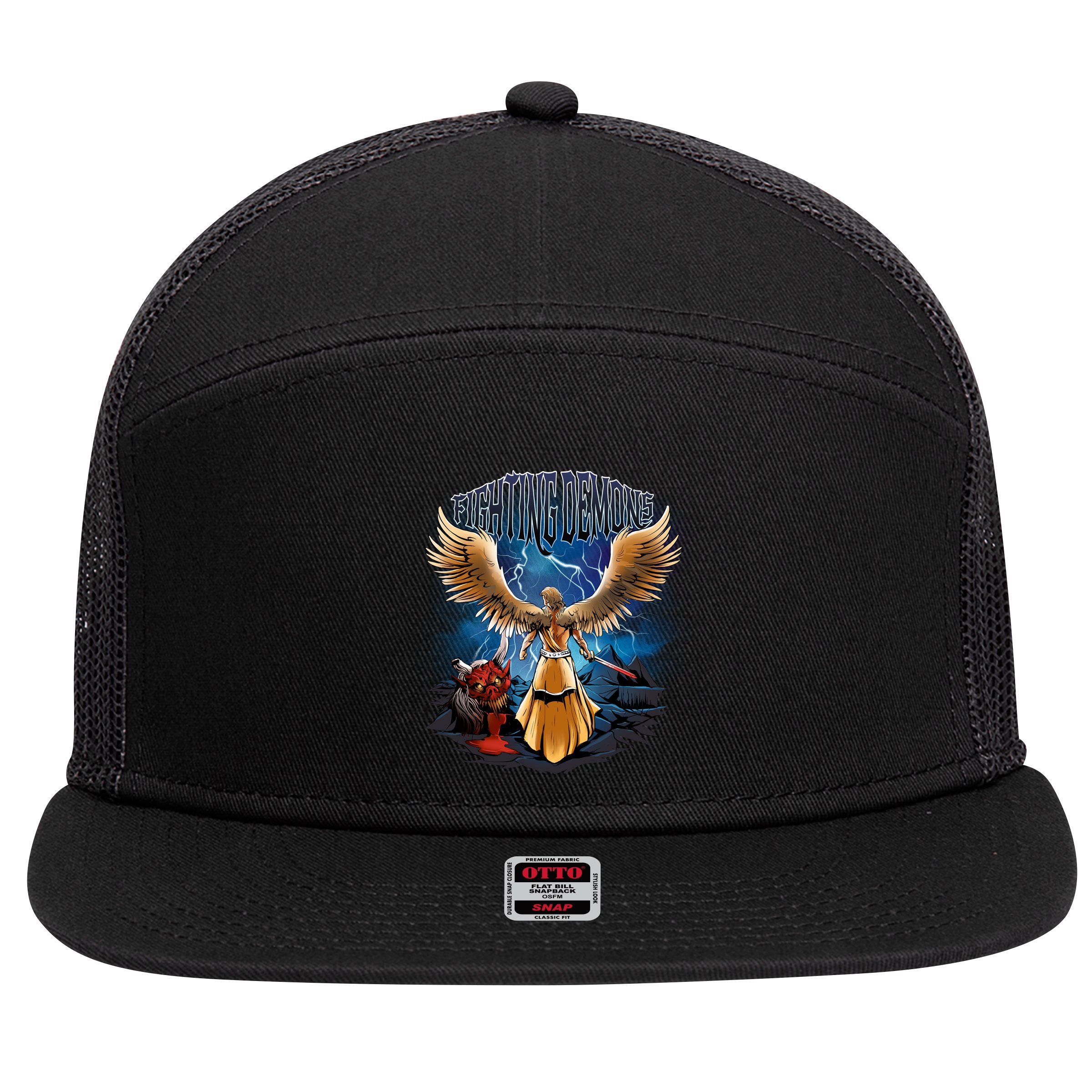Angel Fighting Demons 7 Panel Mesh Trucker Snapback Hat