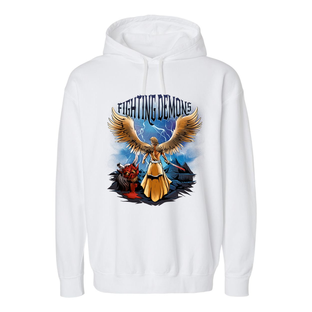 Angel Fighting Demons Garment-Dyed Fleece Hoodie