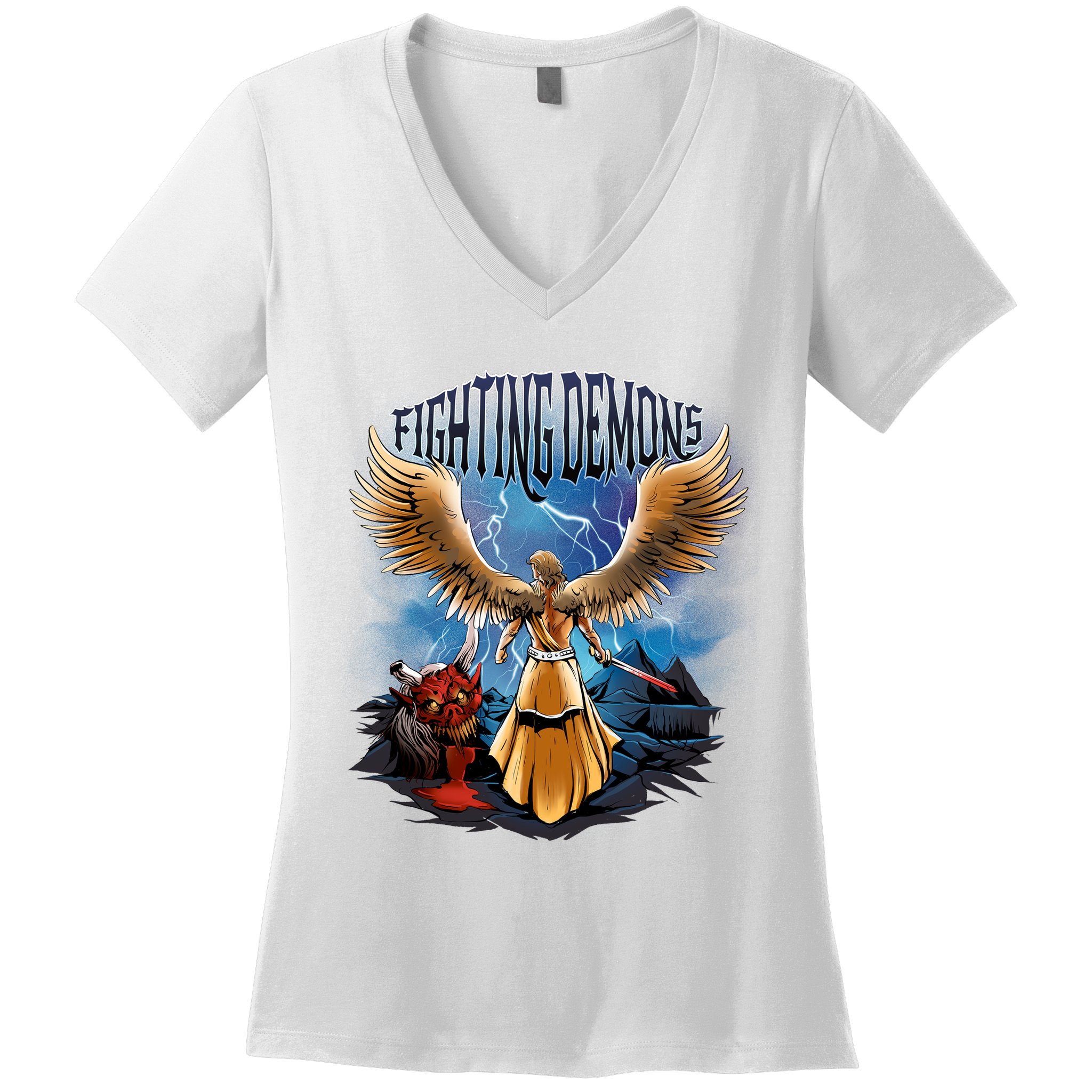 Angel Fighting Demons Women's V-Neck T-Shirt