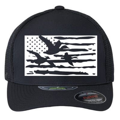 American Flag Duck Hunter Flexfit Unipanel Trucker Cap