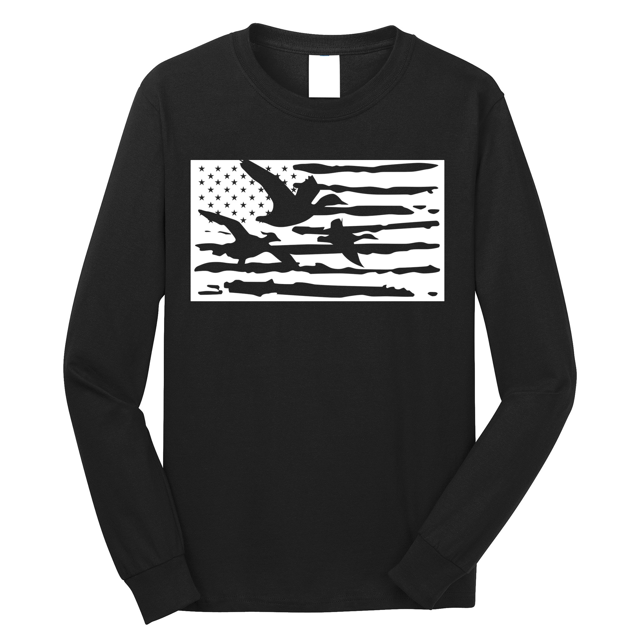 American Flag Duck Hunter Long Sleeve Shirt