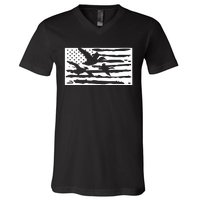 American Flag Duck Hunter V-Neck T-Shirt