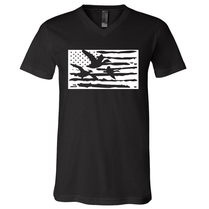 American Flag Duck Hunter V-Neck T-Shirt