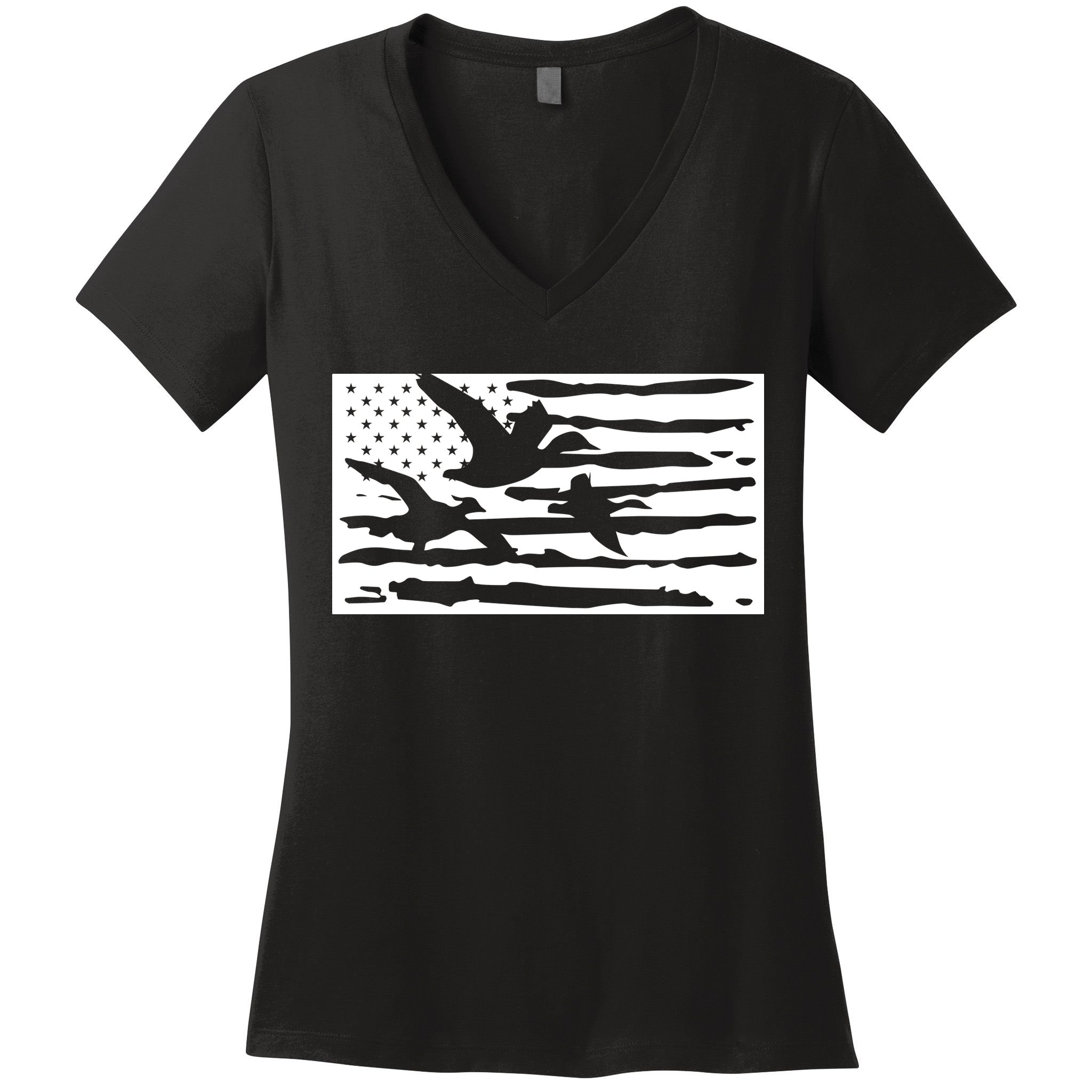 American Flag Duck Hunter Women's V-Neck T-Shirt