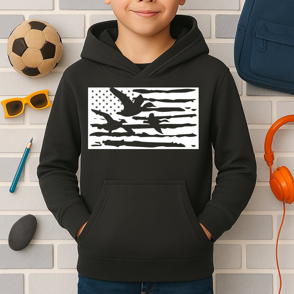 American Flag Duck Hunter Kids Hoodie