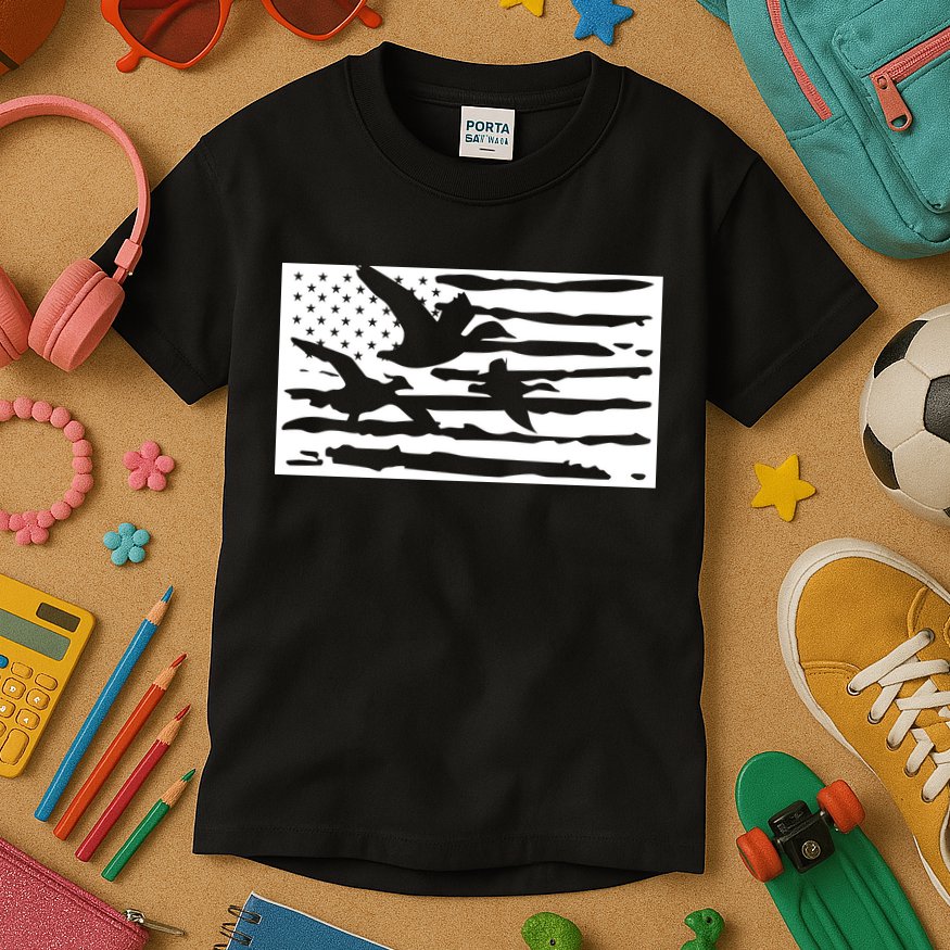 American Flag Duck Hunter Kids T-Shirt