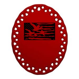 American Flag Duck Hunter Ceramic Oval Ornament