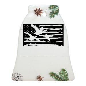 American Flag Duck Hunter Ceramic Bell Ornament