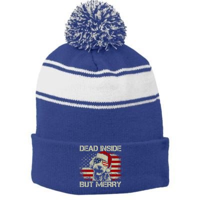 American Flag Doodle Santa Christmas Dead Inside But Merry Gift Stripe Pom Pom Beanie