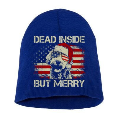 American Flag Doodle Santa Christmas Dead Inside But Merry Gift Short Acrylic Beanie