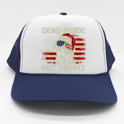 American Flag Doodle Santa Christmas Dead Inside But Merry Gift Trucker Hat