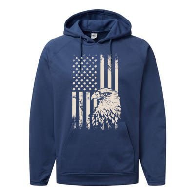 American Flag Eagle Usa Distressed Meaningful Gift Performance Fleece Hoodie