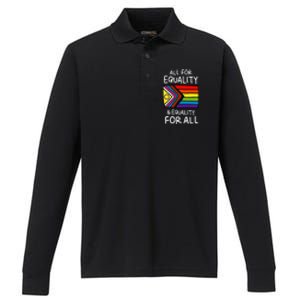 All For Equality And Equality For All Equality Apparel Rainbow Pride LGBT LGBTQ Performance Long Sleeve Polo