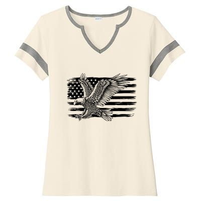 American Flag Eagle 4th Of July Independence Day Patriotic Ladies Halftime Notch Neck Tee